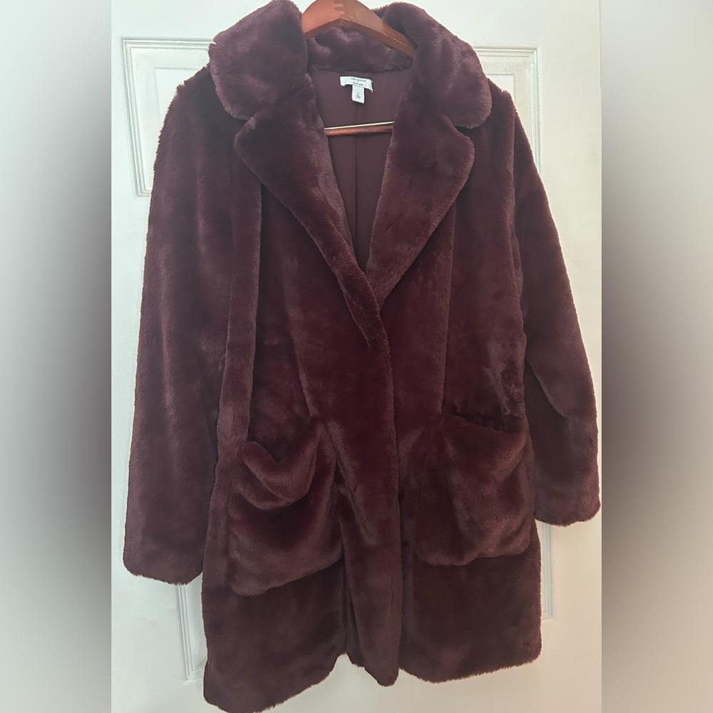 Cara Santana x Nine West Plush Burgundy Faux Fur Coat